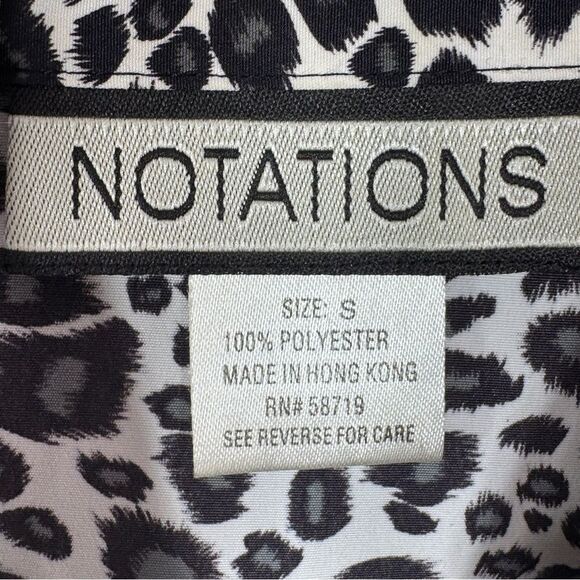 Notations Leopard Print Button Up Blouse White Black Small Long Sleeve Collared - Picture 9 of 11